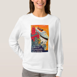 French Line Travel Poster, Havre to Plymouth, NY T-Shirt