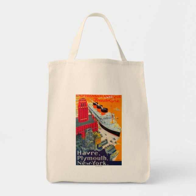 French Line Travel Poster, Havre to Plymouth, NY Tote Bag (Front)