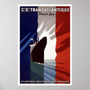 French Line Vintage Passenger Ship Travel Poster