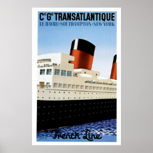 French Line Vintage Ship Advertisement Poster
