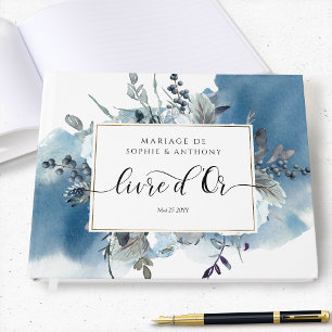 French, Livre d'Or,  Blue Floral Guest Book