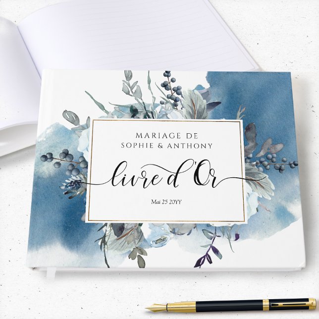 French, Livre d'Or,  Blue Floral Guest Book (Creator Uploaded)