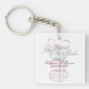 French Macaron Bonjour Bebe Baby shower Key Ring