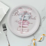 French Macaron Bonjour Bebe Baby shower Paper Plate<br><div class="desc">Bonjour Bébé! This charming watercolor baby shower paper plates features a soft pastel blue and pink macarons tied with a sweet bow, and elegant fonts, this design sets the tone for a stylish French-inspired party. The text “Bonjour Bébé” adds a whimsical French touch, making it perfect for welcoming a little...</div>