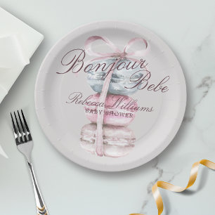 French Macaron Bonjour Bebe Baby shower Paper Plate