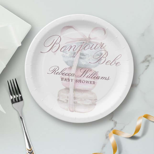 French Macaron Bonjour Bebe Baby shower Paper Plate (Creator Uploaded)