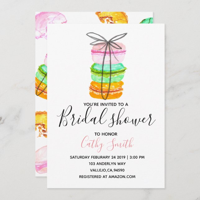 French macaron bridal shower party invitation (Front/Back)