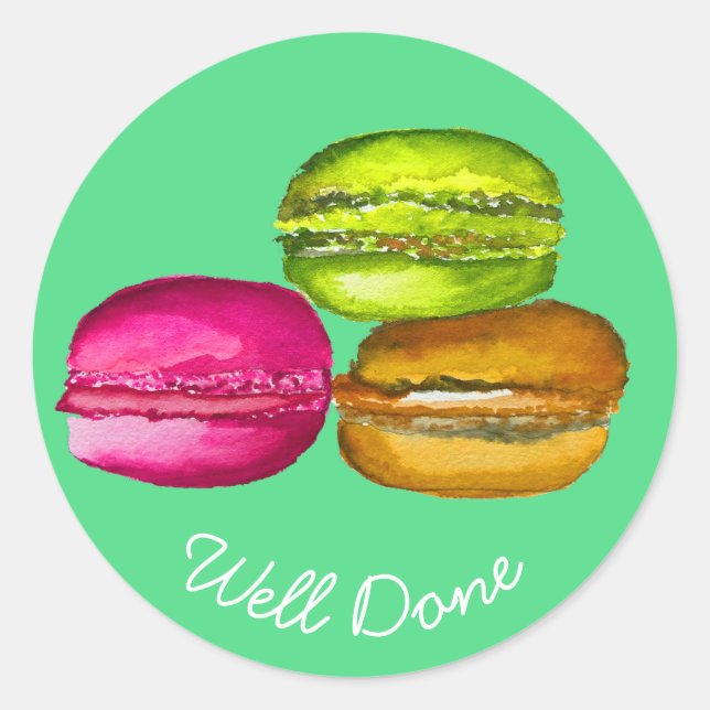 French macaron colourful cakes classic round sticker (Front)