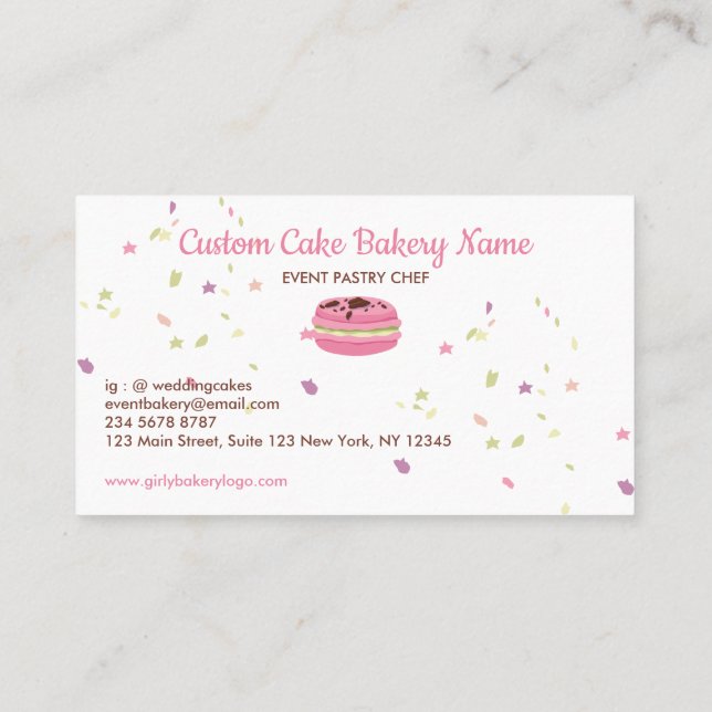 French Macaron Stars Elegant Bakery Chef Business Card (Back)