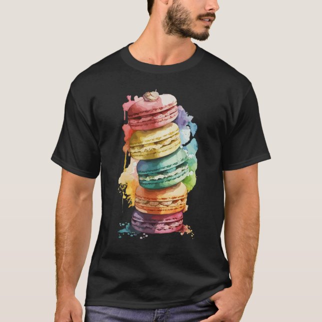 French Macarons Cookies Dessert Pastel Floral Maca T-Shirt (Front)