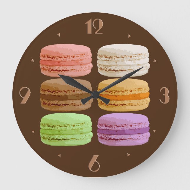 French Macarons - muti-coloured pastels Large Clock (Front)