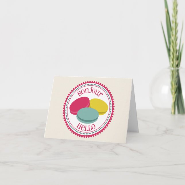 French Macarons Notecard - Bonjour Hello (Front)