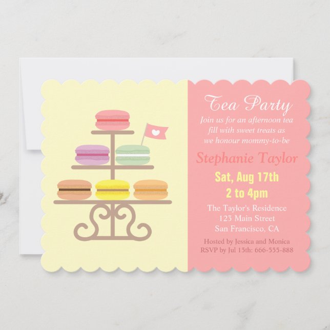 French Macarons Tea Party Baby Shower, Sweet Pink Invitation (Front)