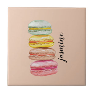 French Macarons Watercolor Hand-painted Ceramic Tile