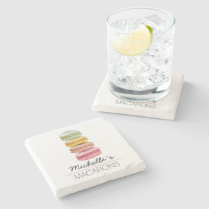 French Macarons Watercolor Hand-painted Stone Coaster