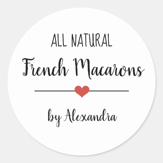 French Macarons white script  Classic Round Sticker (Front)