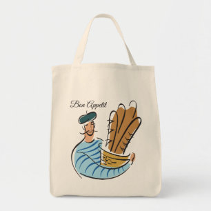 French Man Holding Basket of Baguettes Tote Bag