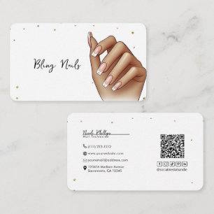 French Manicure Hand Gold Glitter Bling Nail Tech Business Card