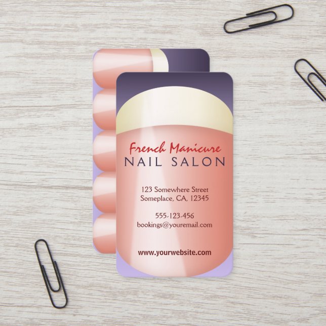 French Manicure Nail Technician Business Cards (Front/Back In Situ)