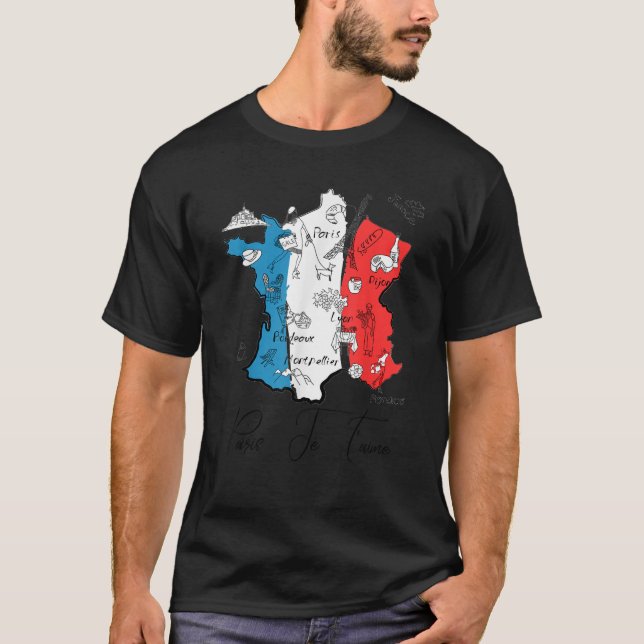 French Map Travel Souvenir France Flag Love Paris  T-Shirt (Front)