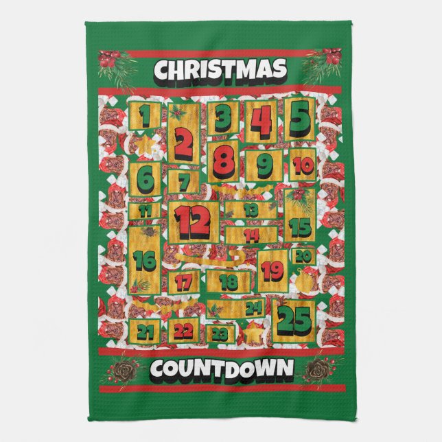 French Mastiff Countdown Christmas Advent Calendar Tea Towel (Vertical)