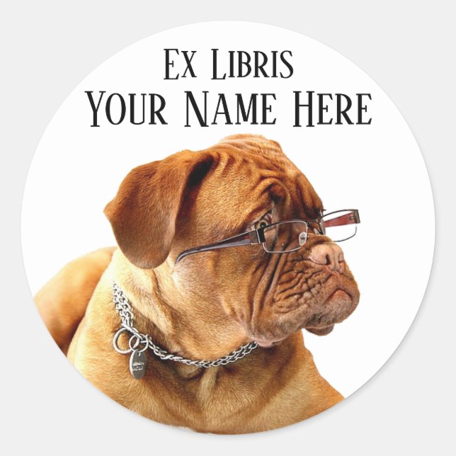 French Mastiff in Glasses Bookplate Sticker (Front)
