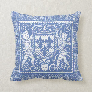 French Mediaeval Chateau Blue Fleur de Lys Cushion