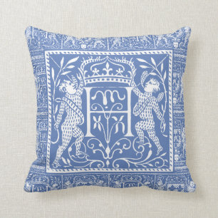 French Mediaeval Chateau Blue Letter H Cushion