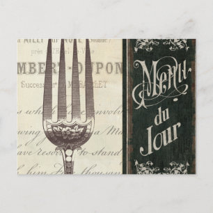 French Menu and Fork Postcard