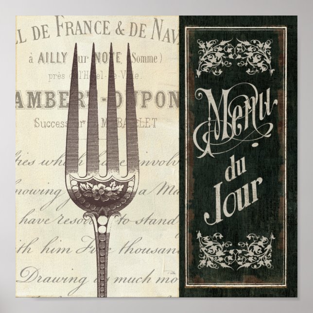 French Menu and Fork Poster (Front)