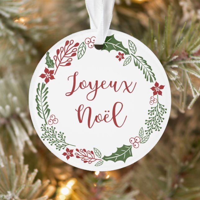 French Merry Christmas Wreath, Joyeux Noël Ornament (Tree)