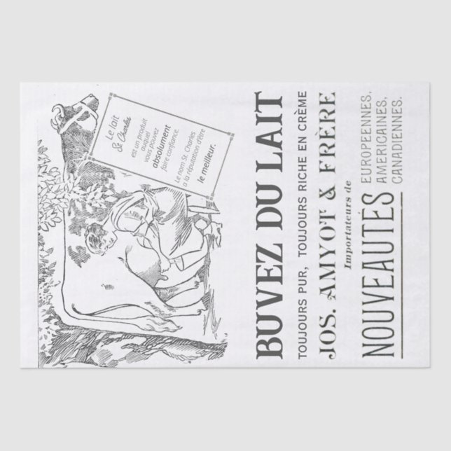 French Milk Cow Advertisement Vintage Decoupage    Tissue Paper (Front)