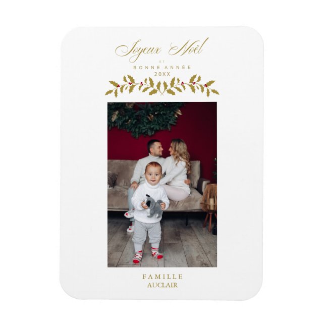 French Modern Elegant Joyeux Noël Photo Family Magnet (Vertical)