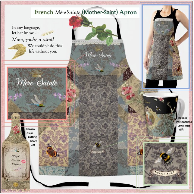 French "Mother-Saint" Rococo Apron (Our personalized Rococo apron is the prettiest posy in the garden! From our Rococo Garden gift line.)