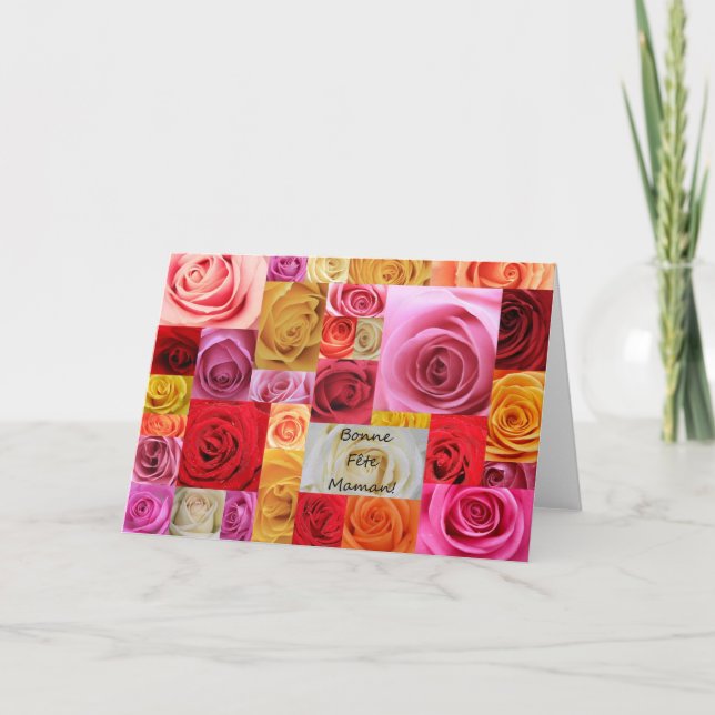French Mother's Day patchwork roses Card (Front)