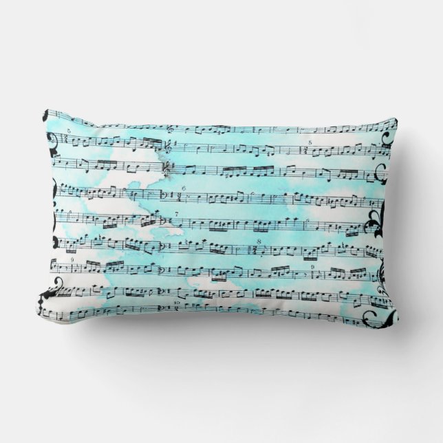 French Music Sheet Blue Lumbar Cushion (Front)
