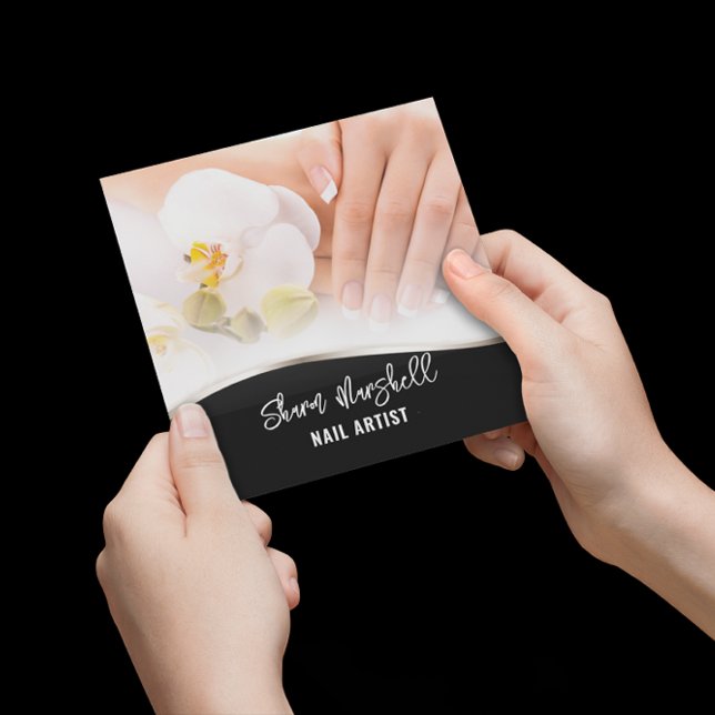 French Nails & Orchids Manicure Pedicure Salon Square Business Card (Creator Uploaded)