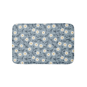 French Navy Blue Modern Farmhouse Daisy Pattern Bath Mat