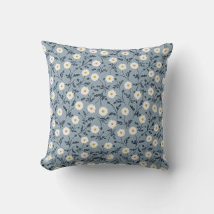 French Navy Blue Modern Farmhouse Daisy Pattern Cushion