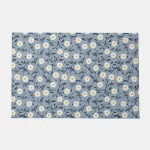 French Navy Blue Modern Farmhouse Daisy Pattern Doormat