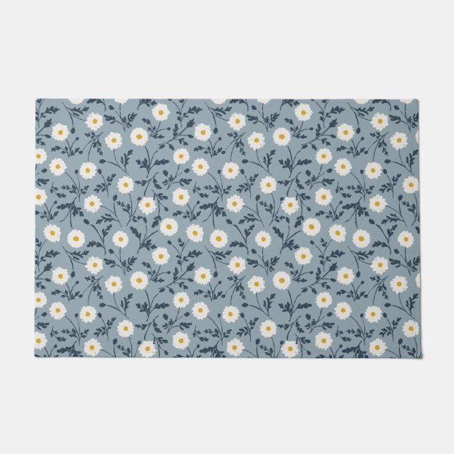 French Navy Blue Modern Farmhouse Daisy Pattern Doormat (Front)