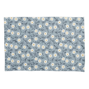 French Navy Blue Modern Farmhouse Daisy Pattern Pillowcase