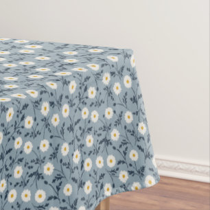 French Navy Blue Modern Farmhouse Daisy Pattern Tablecloth