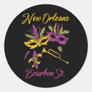 French New Orleans Mardi Gras Souvenir Bourbon Str Classic Round Sticker
