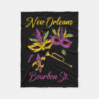 French New Orleans Mardi Gras Souvenir Bourbon Str Fleece Blanket
