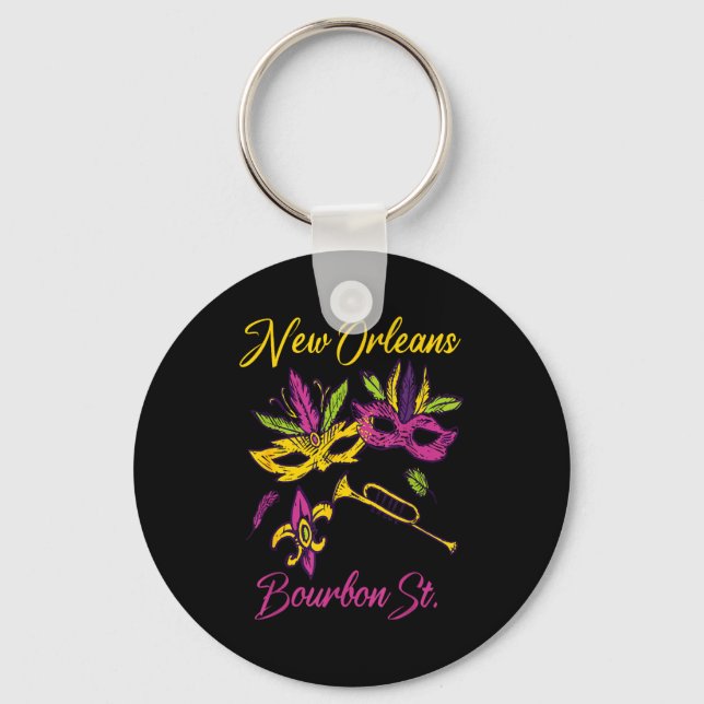 French New Orleans Mardi Gras Souvenir Bourbon Str Key Ring (Front)