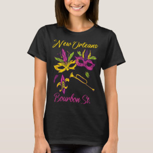French New Orleans Mardi Gras Souvenir Bourbon Str T-Shirt
