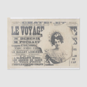 French Newspaper Vintage Lady Typography Tissue Paper