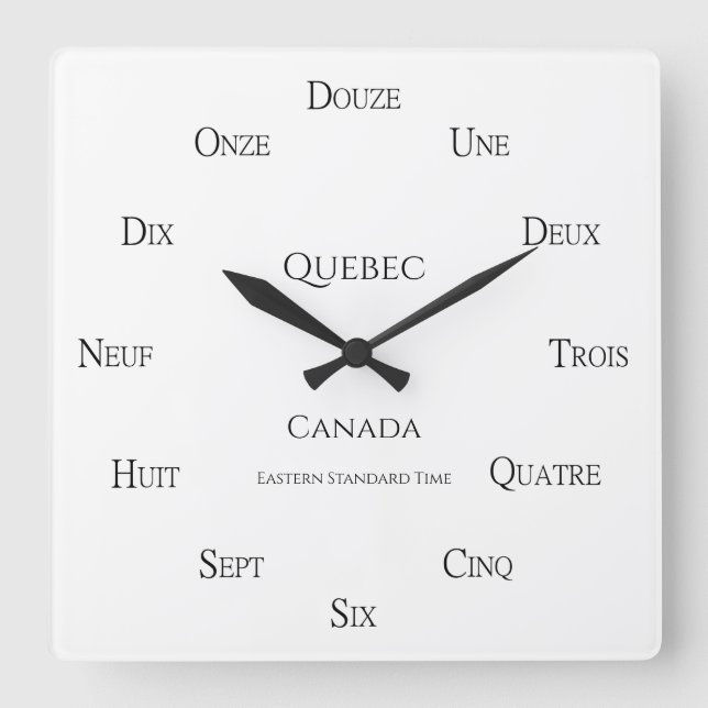 French Numbers Custom Place & Local Time Square Wall Clock (Front)