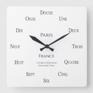 French Numbers Personalized City Country Time Zone Square Wall Clock